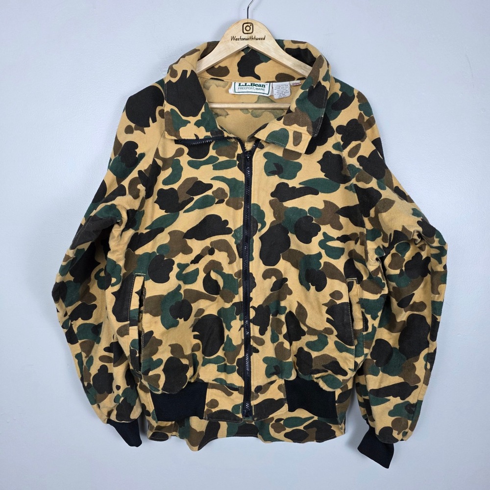 LL Bean USA Vintage Chamois Zip Jacket Duck Camo Fleece Hunting Bomber 70s